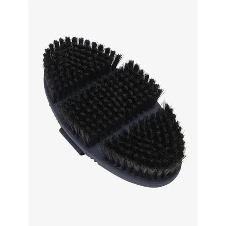 Black bristle lemieux flexi soft body brush navy with three sections on a dark gray plastic handle for grooming