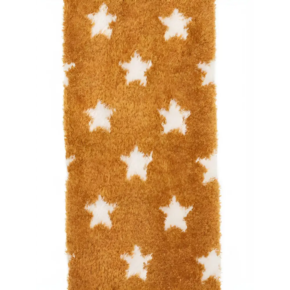 Caramel fuzzy fabric with white stars on Lemieux Fluffy Character Socks Chancer