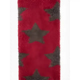 A lemieux fluffy character red rug with dark gray star patterns perfect for cozy razzle socks use