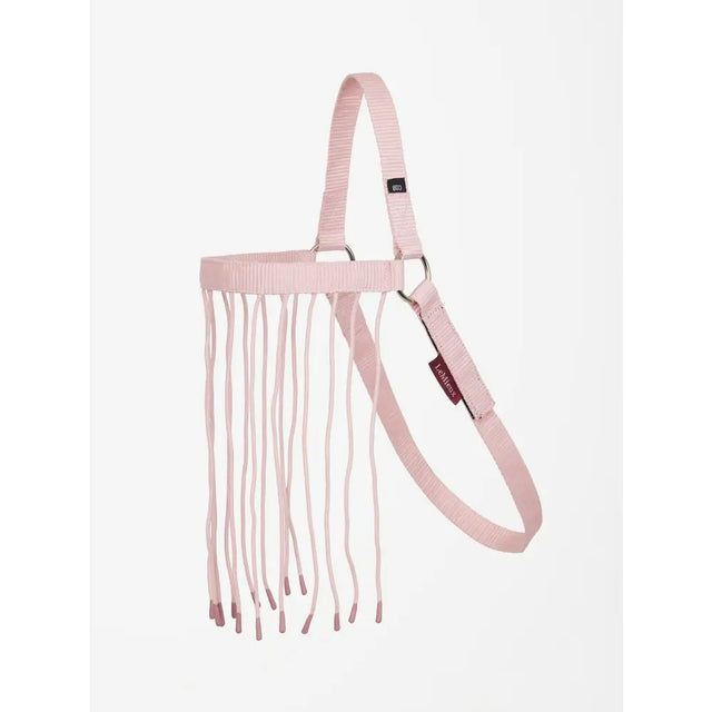 Pink fringed horse halter with adjustable straps and lemieux fly branded tag from the fly fringe blossom line