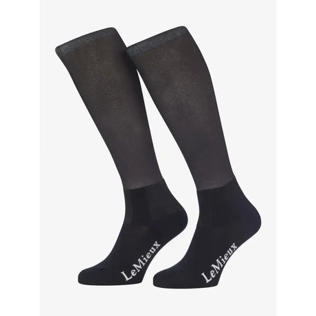 Black lemieux footsie socks alexia cinder with knee-high length textured upper and solid ankle cuff