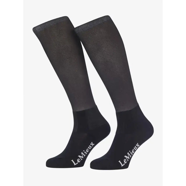 Black lemieux footsie socks alexia cinder with knee-high length textured upper and solid ankle cuff
