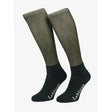 A pair of olive green and black lemieux footsie socks with ribbed cuff and white branding in funky style riding socks
