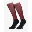 A pair of lemieux footsie socks in casey ember maroon and black with white embroidered logo for funky style riding