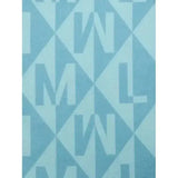 Light blue lemieux footsie socks with geometric diamond pattern and bold stylized letters in socks clea lagoon color