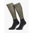 Lemieux footsie socks hedgehogs knee-high olive green and black socks with playful orange sushi roll pattern
