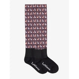 Black lemieux footsie socks llamas damson with white and pink llama pattern and hearts on dark brown background