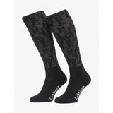 Black lemieux footsie socks logo aop featuring dark gray logo pattern and white embroidered brand name on the foot