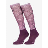 Purple lemieux footsie socks western with knee-high length featuring light cactus horseshoe and cowboy hat patterns
