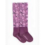 Purple patterned lemieux footsie socks western with knee-high design featuring cacti horseshoes and cowboy hats