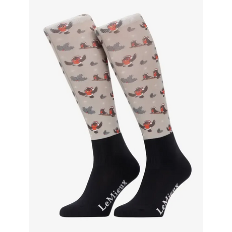 Lemieux Footsie Socks Xmas Robins Almond Almond Small Riding Socks