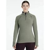 Olive green lemieux frances quarter zip fleece rosemary with long sleeves and subtle brand logo on chest