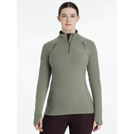Olive green lemieux frances quarter zip fleece rosemary with long sleeves and subtle brand logo on chest