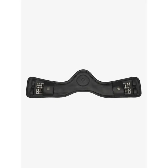 Black leather leMieux gel-tek anatomic dressage girth with silver buckles maximises comfort gel and ultra soft oiled leather