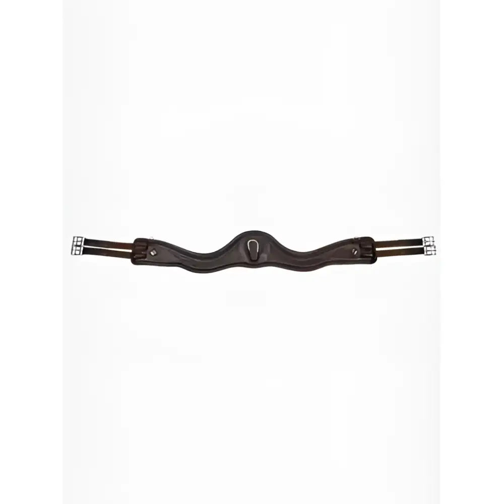 Dark brown ultra soft leather anatomic high performance saddle pad with silver buckles and decorative stitching