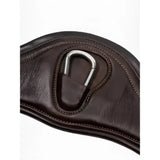 Brown leather anatomic high performance jumping girth with ultra soft leather and silver metal d-ring buckle