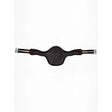 Black leather horse saddle pad with silver metal buckles shown with lemieux gel-tek anatomic long stud girth brown