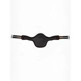 Black leather horse saddle pad with silver metal buckles shown with lemieux gel-tek anatomic long stud girth brown