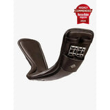 Black leather horse saddle pad with silver buckles and diamond logo designed for anatomic high performance and comfort