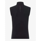 Back view of lemieux giselle gilet black sleeveless cycling vest with high collar and bonded sweat fabric design