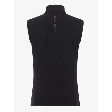Back view of lemieux giselle gilet black sleeveless cycling vest with high collar and bonded sweat fabric design