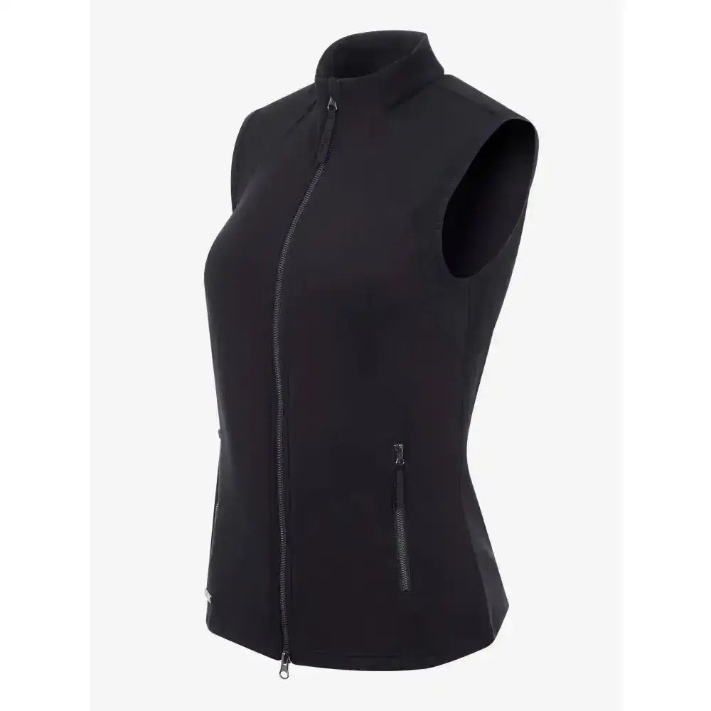 Black sleeveless zip-up lemieux giselle gilet with high collar side pockets in bonded sweat fabric for time teaching dressage