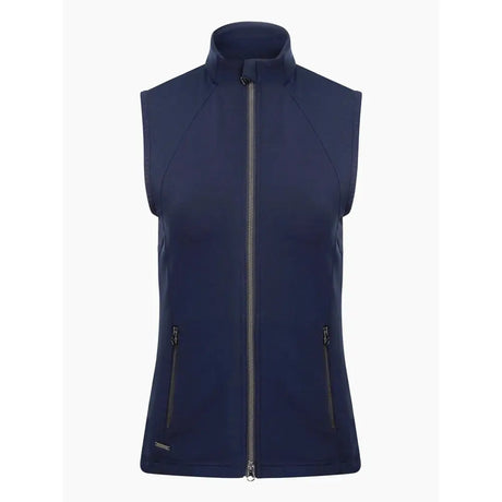 Navy blue sleeveless fleece vest with full zipper and pockets perfect as a stylish throw-on layer lemieux giselle gilet