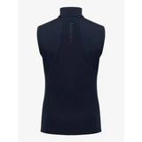 Back view of lemieux giselle gilet navy sleeveless vest with subtle vertical logo stylish throw-on layer