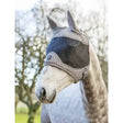 Gray mesh lemieux gladiator half fly mask with woven texture and adjustable straps for horse protection