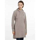 A sleek taupe lemieux grace long rain jacket pecan with hood minimalist design and subtle front pockets
