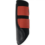 Black leather lemieux grafter boot sienna with two orange elastic straps and silver buckle, a hard working boot