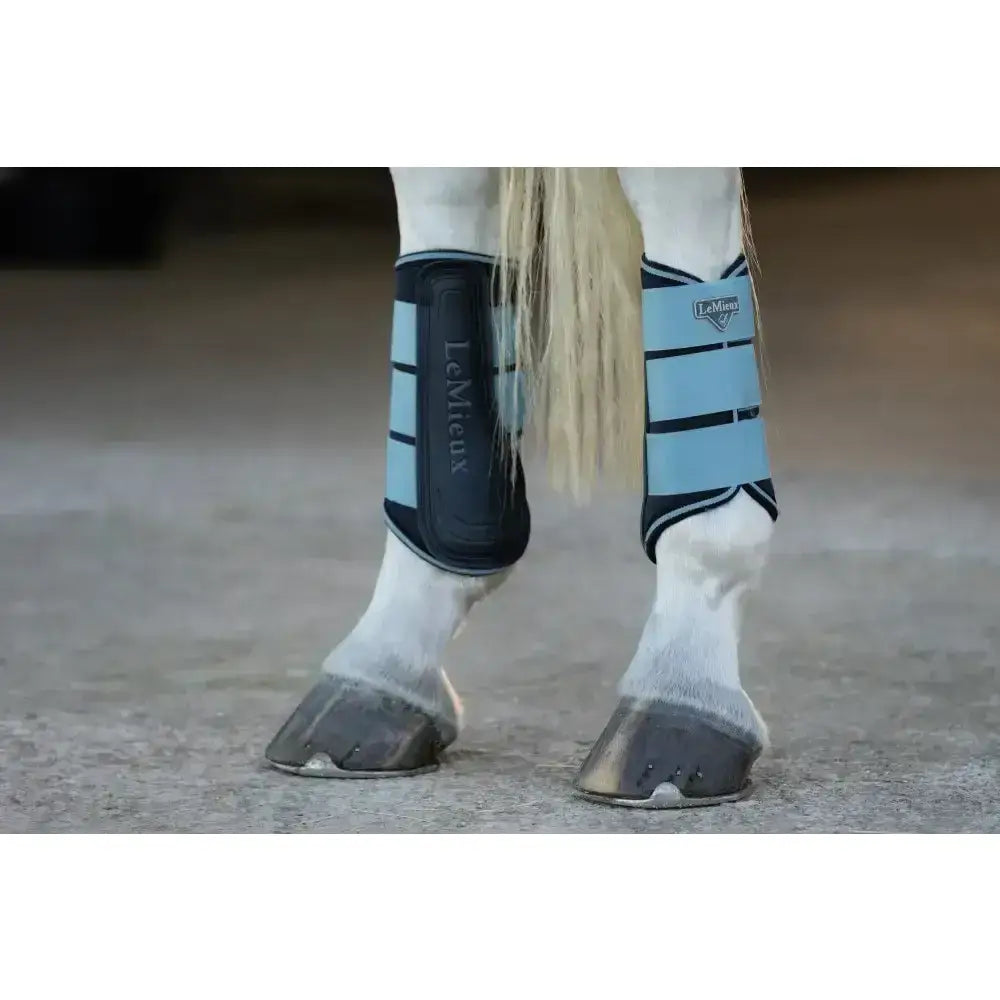 Light blue and black lemieux grafter boots glacier with striped design for highly durable brushing boots protection
