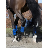 Blue lemieux grafter brushing boot benetton with black trim and white logo detail for horse leg protection