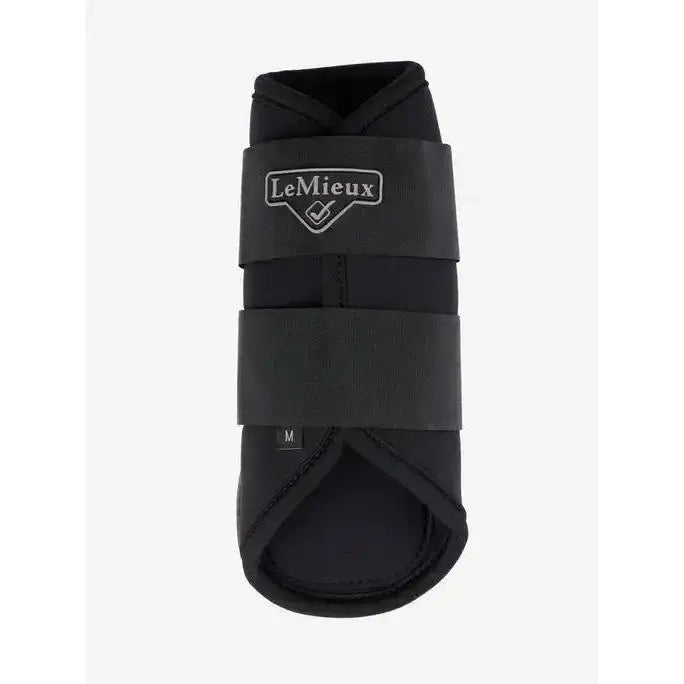 Black lemieux grafter brushing boot with adjustable straps and padded interior for highly durable hoof protection