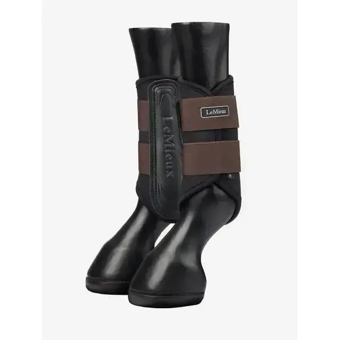 Black lemieux grafter brushing boot with brown leather straps and glossy finish made for durability and comfort