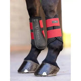 Black and red lemieux grafter brushing boot with elastic straps for highly durable leg protection