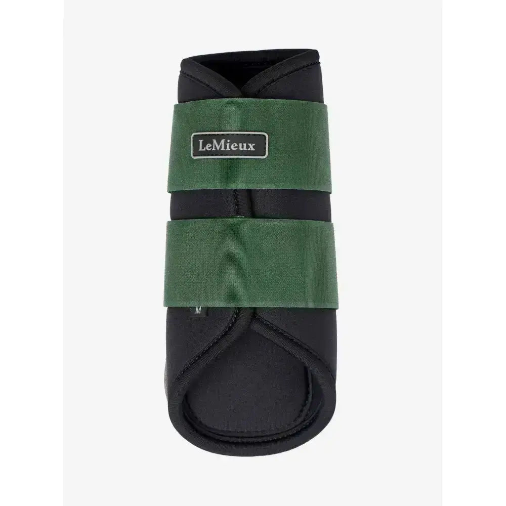 Lemieux grafter brushing boot in hunter green with elastic straps for a highly durable grafter brushing boot use