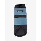 Lemieux grafter brushing boot in black and ice blue with adjustable straps highly durable grafter hoof boot