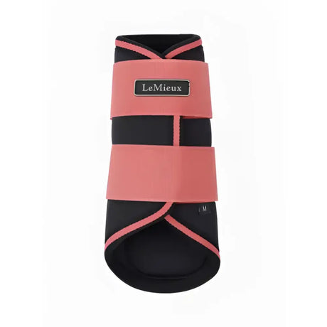 Pink and black lemieux grafter brushing boots cranberry with elastic straps for horse leg protection