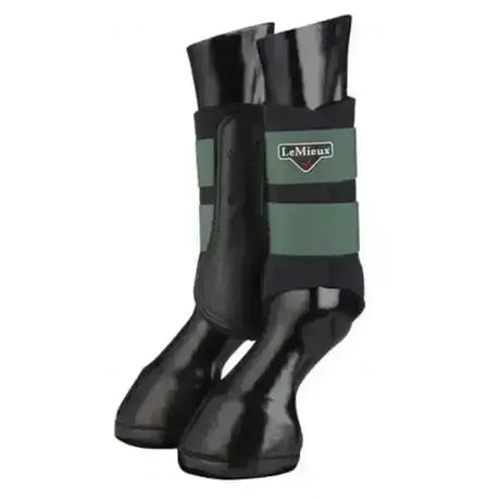 Black and olive green lemieux grafter brushing boots hunter green with glossy finish for horse leg protection
