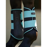 Light blue and black lemieux grafter brushing boots lagoon with adjustable straps for horse leg protection
