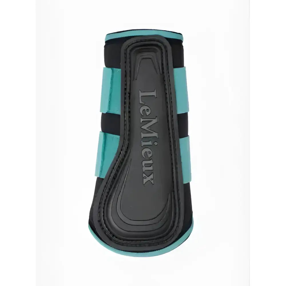 Teal and black lemieux grafter brushing boots lagoon with textured rubber sole for durable hoof protection
