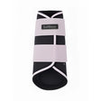 Black and light pink striped lemieux grafter brushing boots lilac with white stitching and lemieux brand label