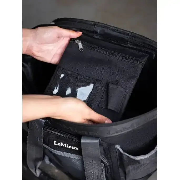 Black lemieux grooming bag tough grooming carry-all with zippered interior and clear plastic pocket