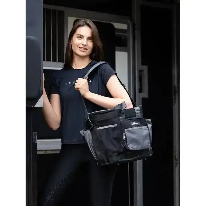 Lemieux grooming bag black tough grooming carry-all tote with multiple pockets and sturdy shoulder strap