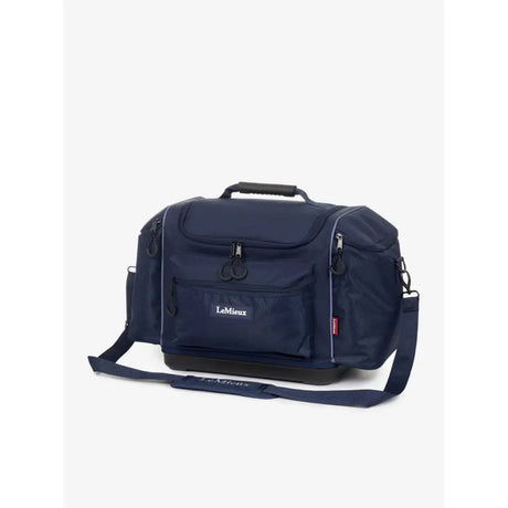 Navy blue lemieux grooming kit duffel bag with durable wipe-clean fabric black zippers and detachable shoulder strap