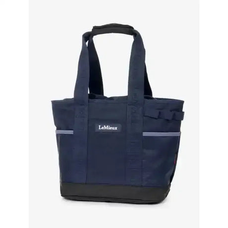 Navy blue lemieux grooming tote with black handles and reflective stripes perfect easy access grab-and-go bag