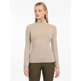 Beige long-sleeved high neck lemieux halle lightweight base layer almond with zipper at collar