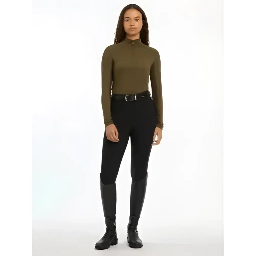 Olive green lemieux halle lightweight base layer alpine with long sleeves and zip neck for layering breeze