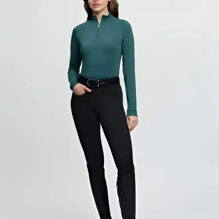 Teal lemieux halle lightweight long-sleeved zip-neck top with fitted silhouette for base layer jungle use